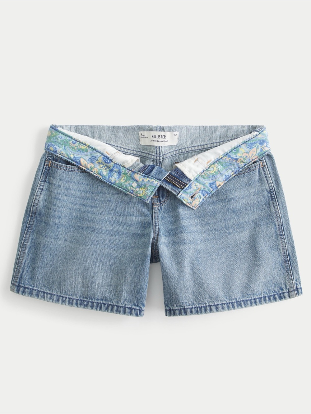 Hollister Blue Fold-Over Floral Denim Shorts